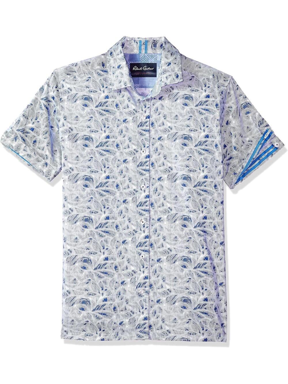 Robert Graham Men LARGE Booker Short Sleeve Slim Fit Sport Stretch Button Shirt